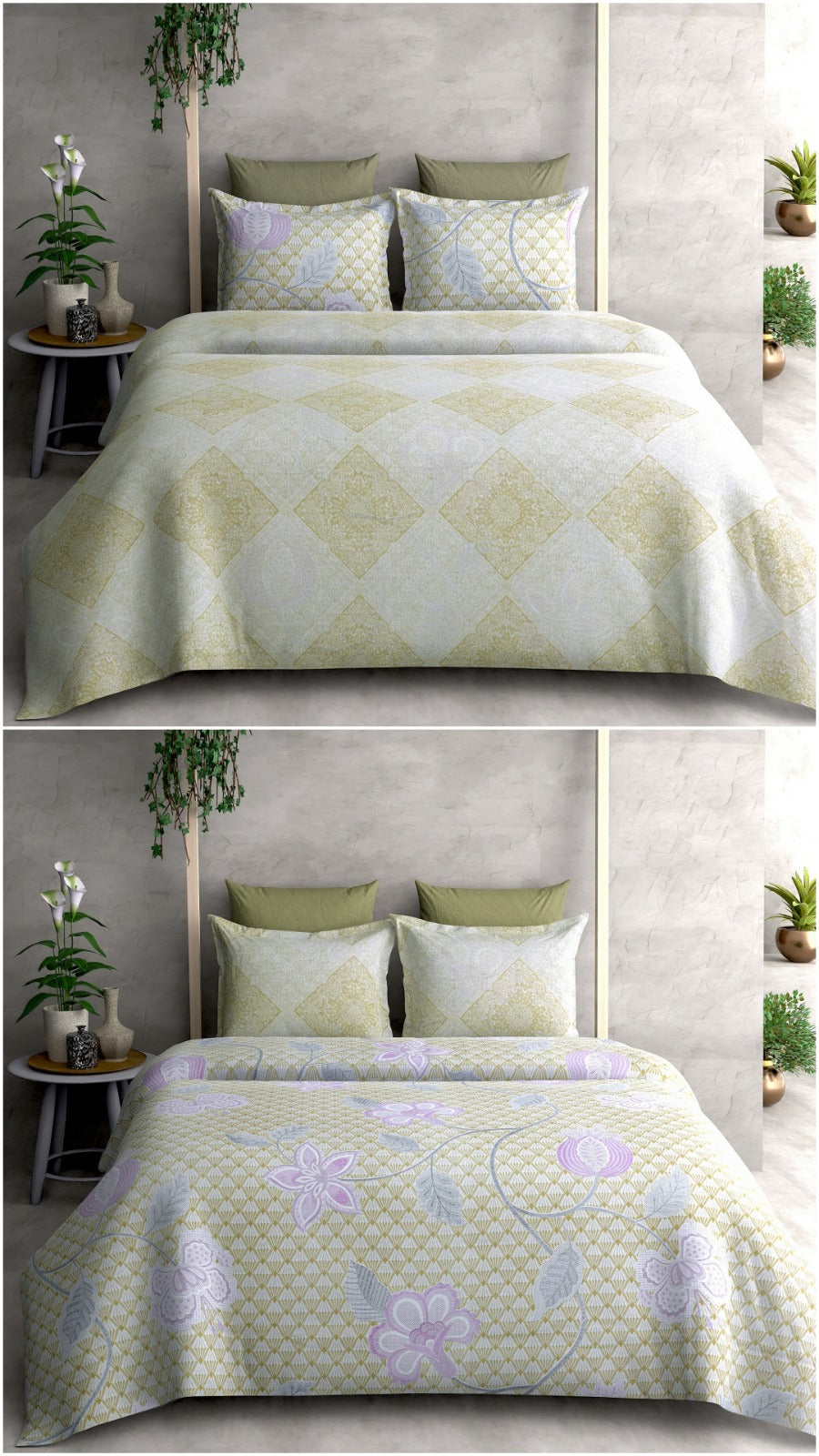 Reversible Pure Cotton Bedsheet With Four Pillow Covers