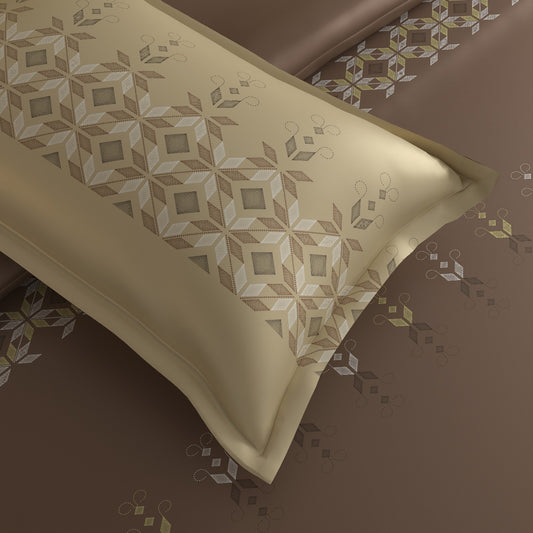 Premium Cotton 300 TC Luxurious King Size Bedsheet With Two Pillow Covers, Metallic Brown