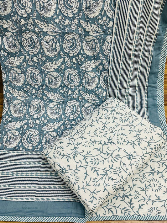Pure Mulmul Dohar (Pair), Blue & White
