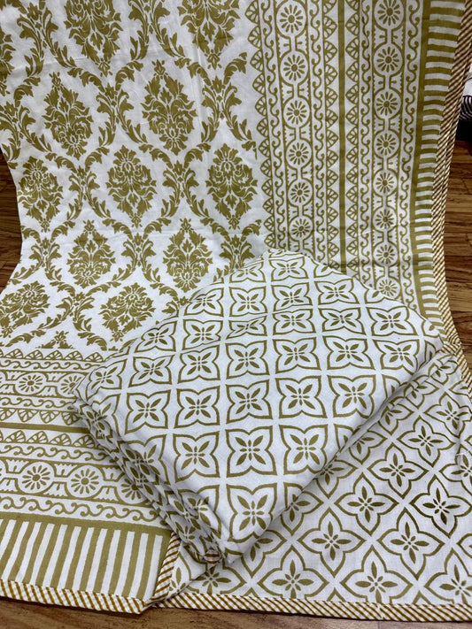 Pure Mulmul Dohar (Pair), Beige Damask