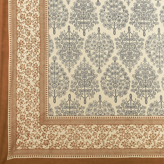 100% Cotton 6 Seater Dining Table Cover, Beige & Brown