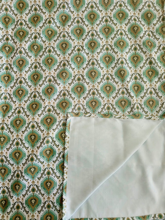 Thick Cotton 4-6 Seater Dining Table Cover, Green Ikat