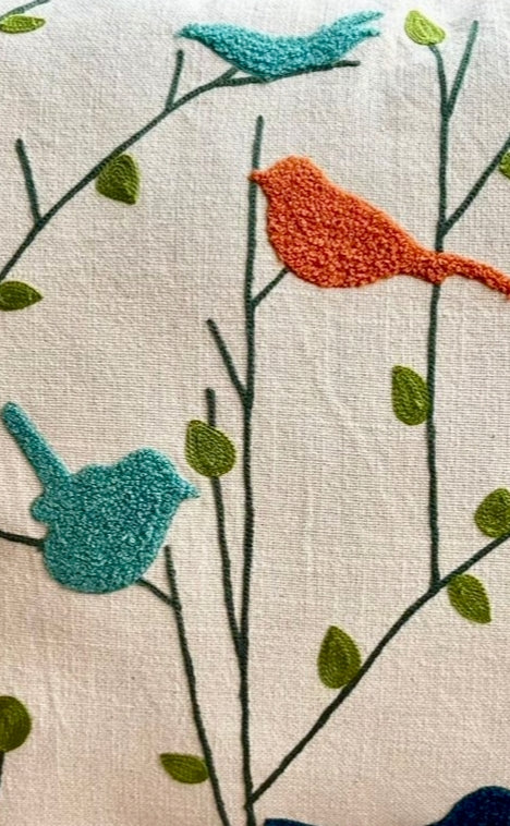 Embroidered Cushion Cover In 18 x 18 Inches, Birds & Branches