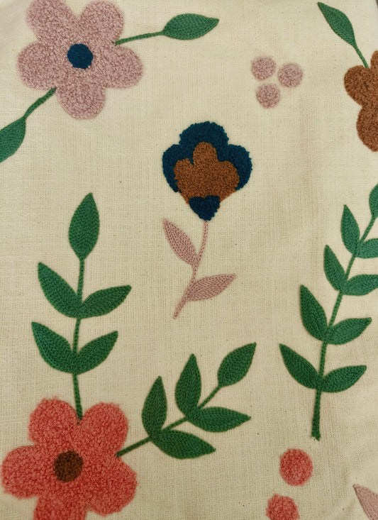 Embroidered Tufted Cushion Cover In 18 × 18 Inches