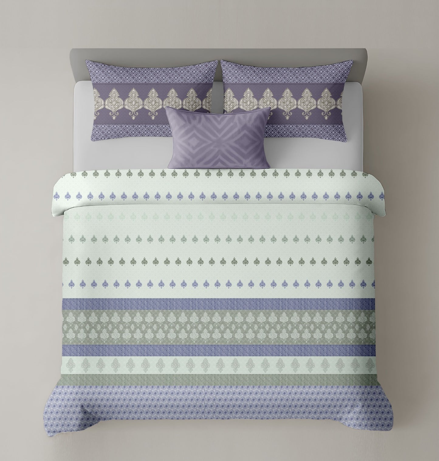 Mix & Match Premium Cotton King Size Bedsheet With Two Pillow Covers, Purple & Off White