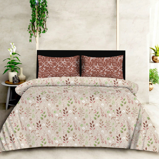 Pure Cotton 200 TC Super King Size Bedsheet, Brown & Beige