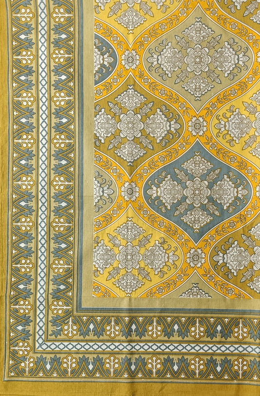 100% Cotton 6 Seater Dining Table Cover, Yellow & Grey