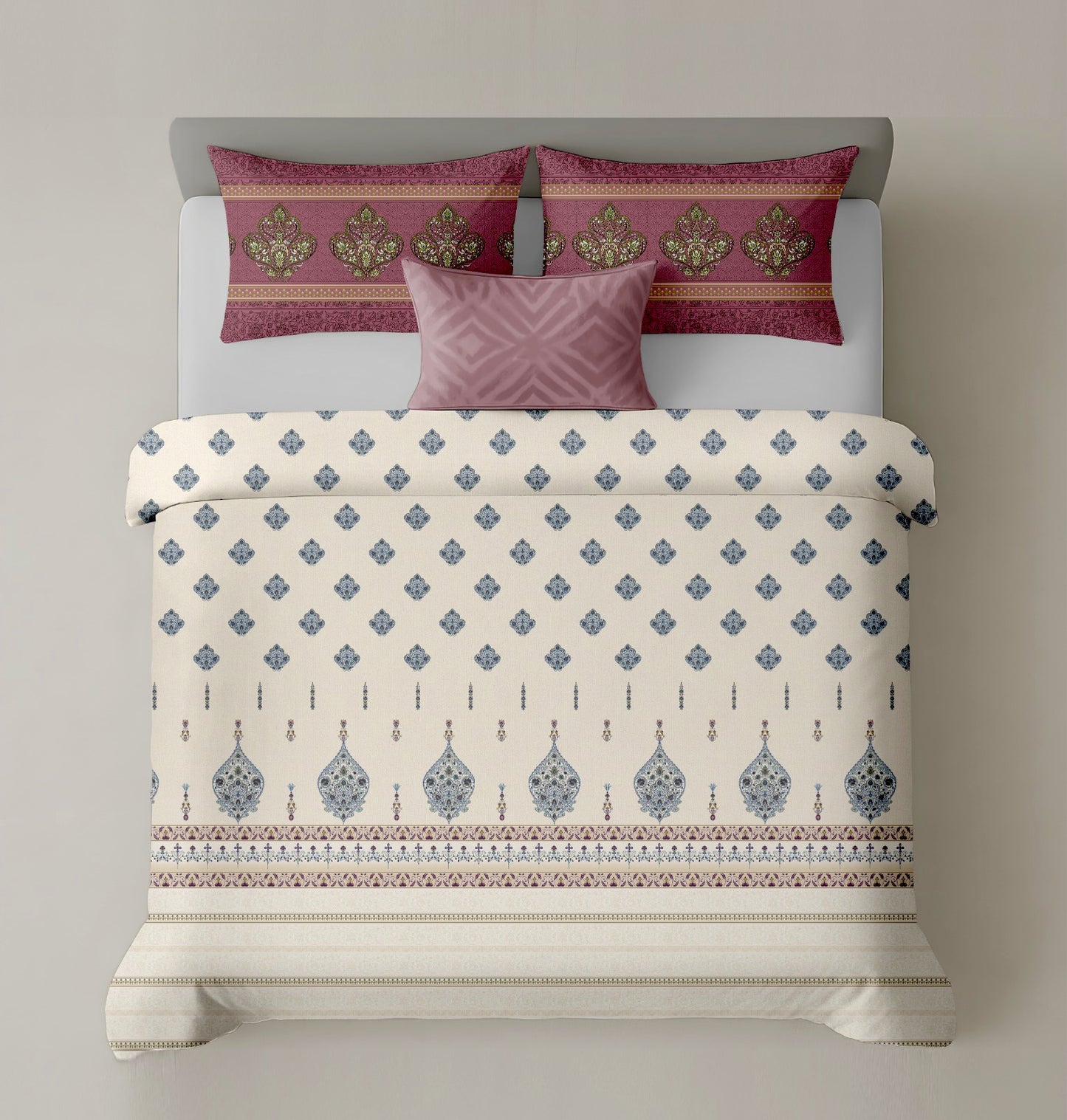 Mix & Match Premium Cotton King Size Bedsheet With Two Pillow Covers, Maroon & Cream