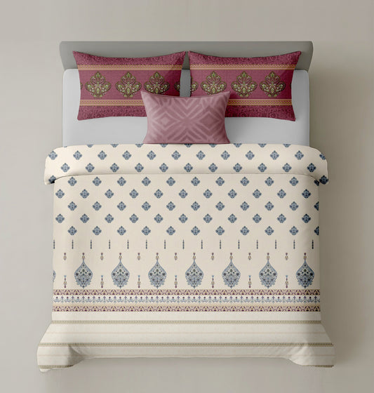 Mix & Match Premium Cotton King Size Bedsheet With Two Pillow Covers, Maroon & Cream