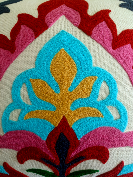 Embroidered Cushion Cover In 16 x 16 Inches, Multicolored Damask