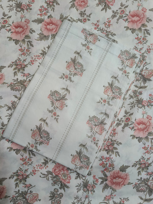 Soft Cotton King Size Bedsheet With Two Pillow Covers, White & Peach