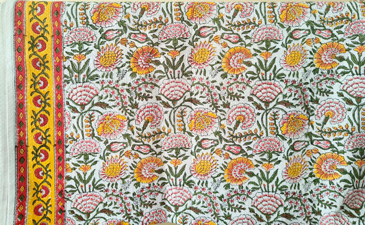 Pure Cotton Hand Block Waffle 30 x 60 Inches Bath Towel , Yellow & Red