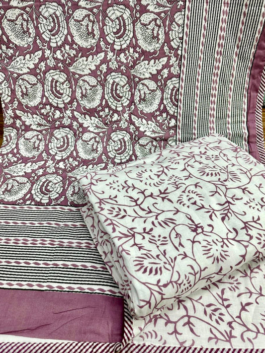 Pure Mulmul Dohar (Pair), Plum & White