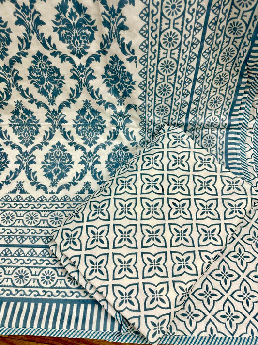 Pure Mulmul Dohar (Pair), Blue Damask