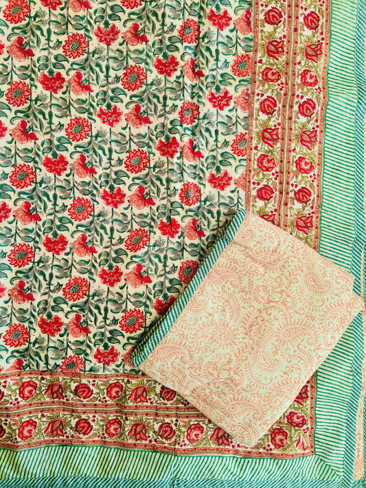 Handblock Pure Mulmul Dohar (Pair), Multicoloured