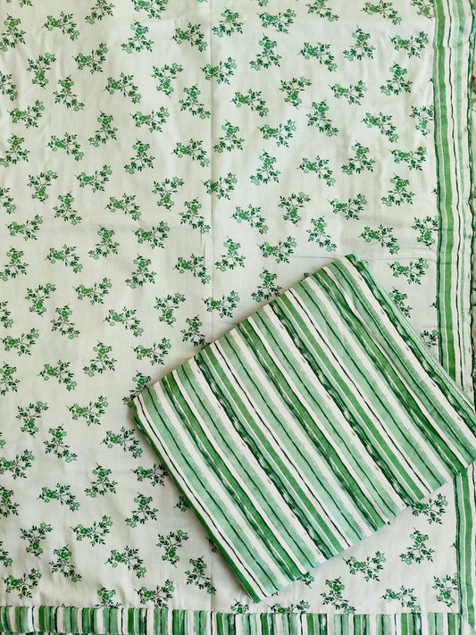 100% Cotton Reversible Dohar (Pair), White & Green
