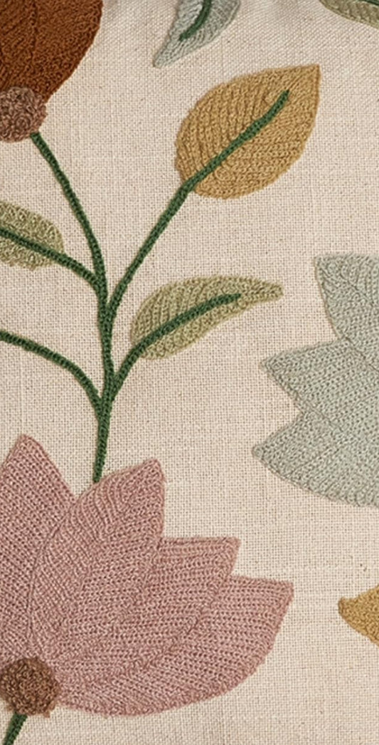 Embroidered Cushion Cover In 14 x 20 Inches, Pastel Floral