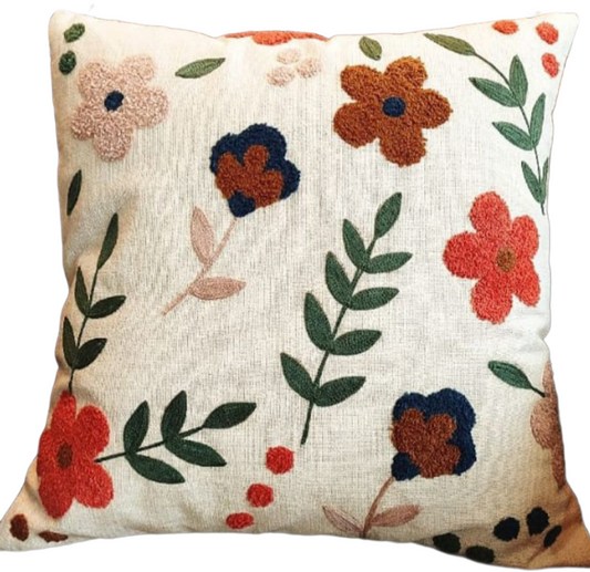 Embroidered Tufted Cushion Cover In 18 × 18 Inches