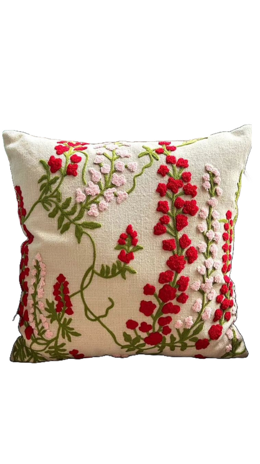 Embroidered Cushion Cover 16 × 16 Inches, Red Wisteria