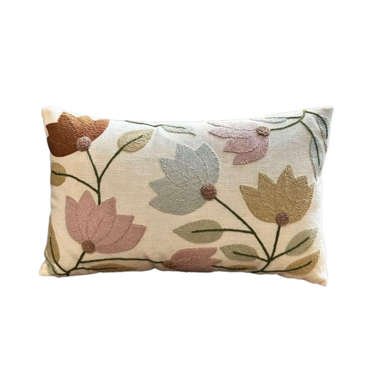Embroidered Cushion Cover In 14 x 20 Inches, Pastel Floral
