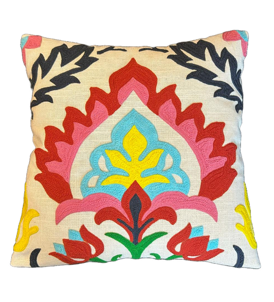 Embroidered Cushion Cover In 16 x 16 Inches, Multicolored Damask