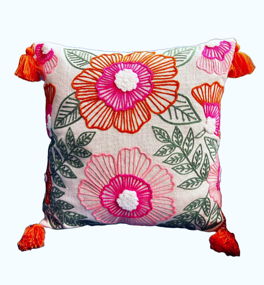 Embroidered Cushion Covers In 16 x 16 Inches Cushion Cover With Tassels