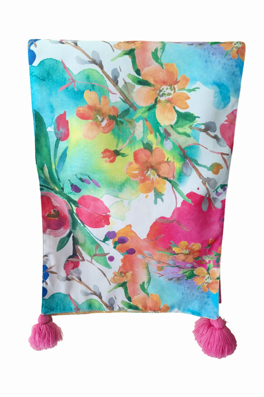 Table Runner In 12 x 72 Inches With Tassels, Floral Watercolor