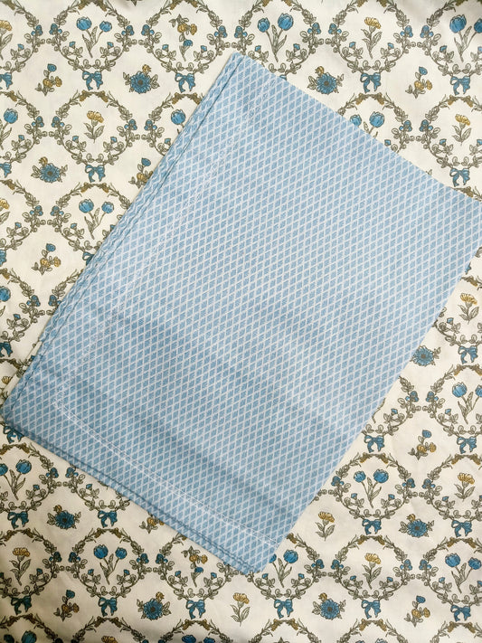 Soft Cotton King Size Bedsheet With Two Pillow Covers, Cream & Blue