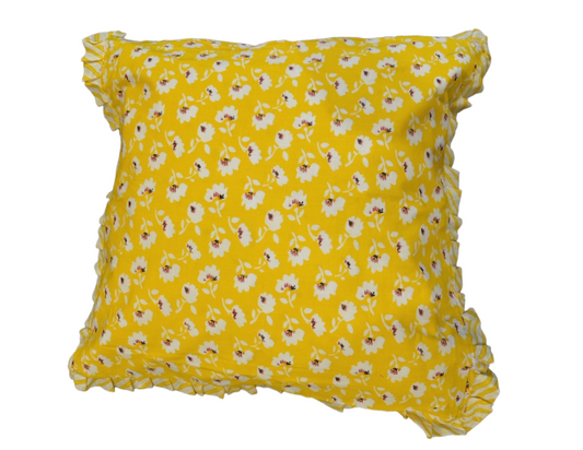 Pure Cotton Ruffled Cushion Cover In 18 × 18 Inches, Sunshine Yellow