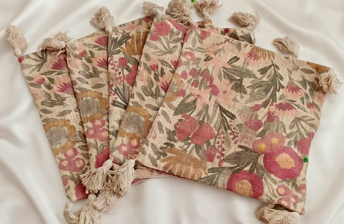 Printed Cotton Cushion Covers 16 × 16 inches, Rustic Bloom - Set of 5