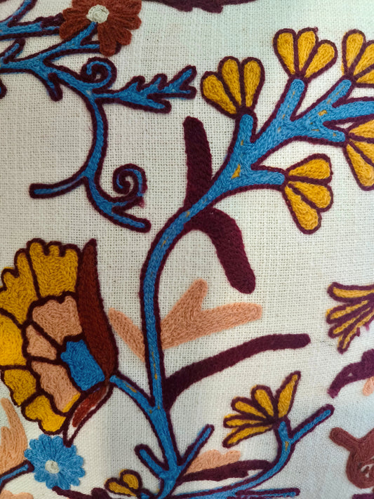 Embroidered Fringed Cushion Cover In 16 x 16 Inches, Botanical