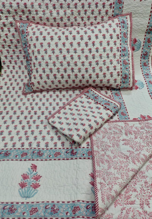 100% Premium Mulmul Reversible King Size Bedspread cum AC Quilt, Blue Coral