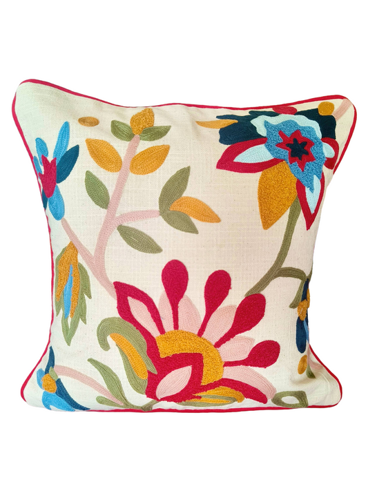 Floral Fusion Embroidered 16 x 16 Inches Cushion Cover, Multi