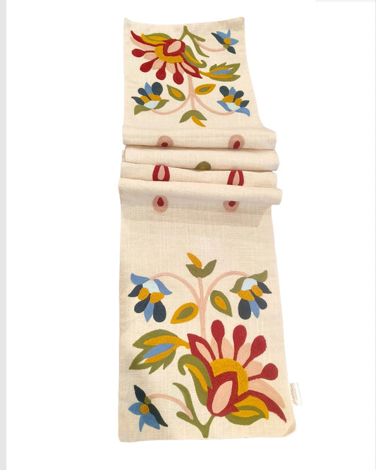 Embroidered Table Runner, Ivory Multi