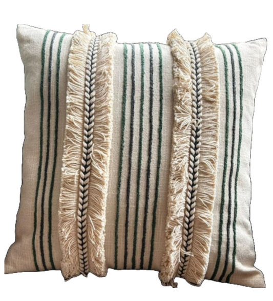Embroidered Cushion Cover In 16 x 16 Inches, Fringed