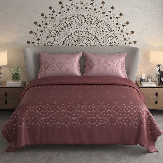 Pure Cotton 300 TC King Size Luxurious Bedsheet With Two Pillow Covers, Metallic Red