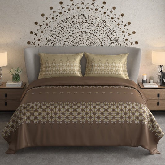 Pure Cotton 300 TC Luxurious King Size Bedsheet With Two Pillow Covers, Metallic Brown