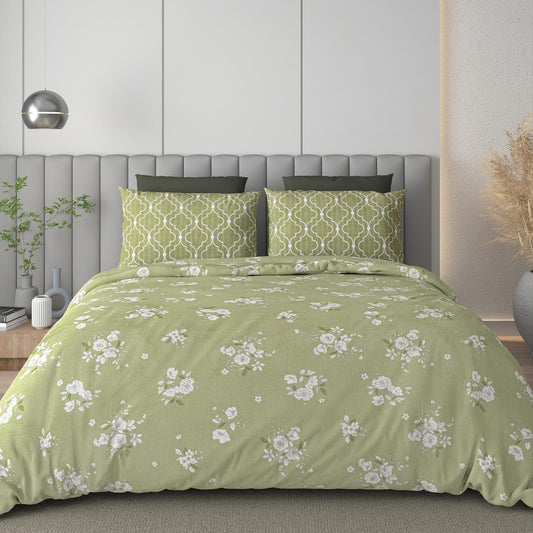 100% Cotton King Size Bedsheet With Two Pillow Covers, Olive