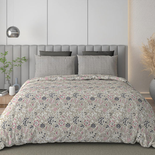 100% Cotton King Size Bedsheet With Two Pillow Covers, Greige