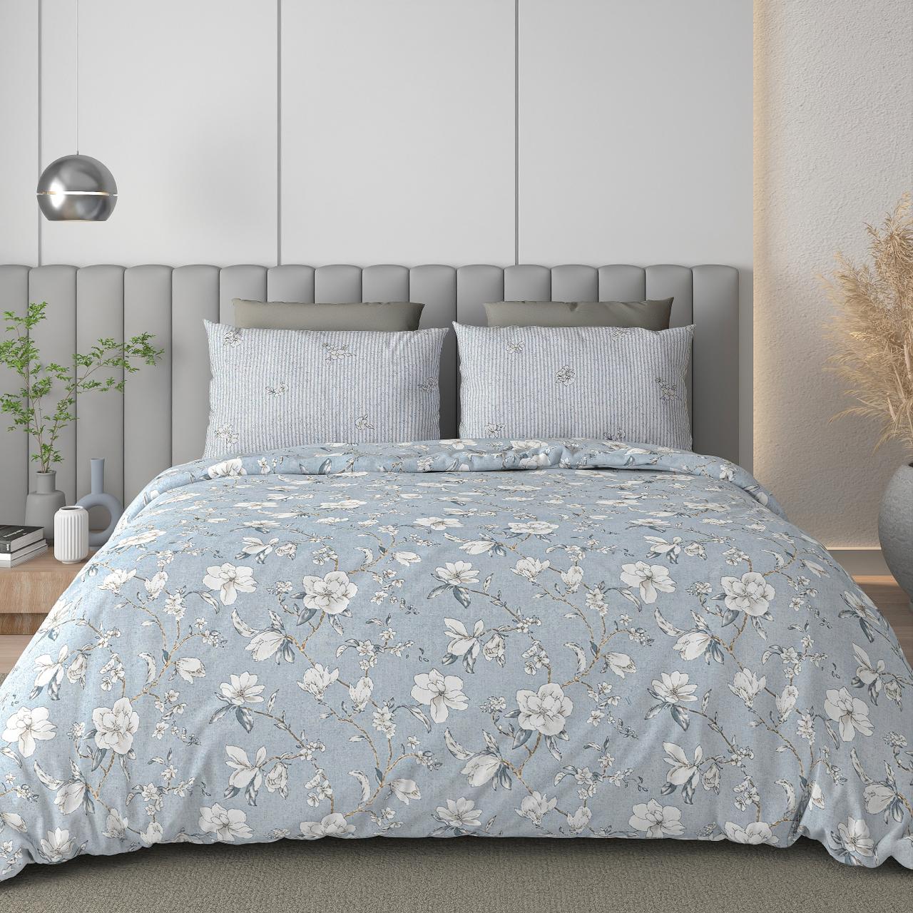 Soft Cotton King Size Bedsheet With Two Pillow Covers, Powder Blue