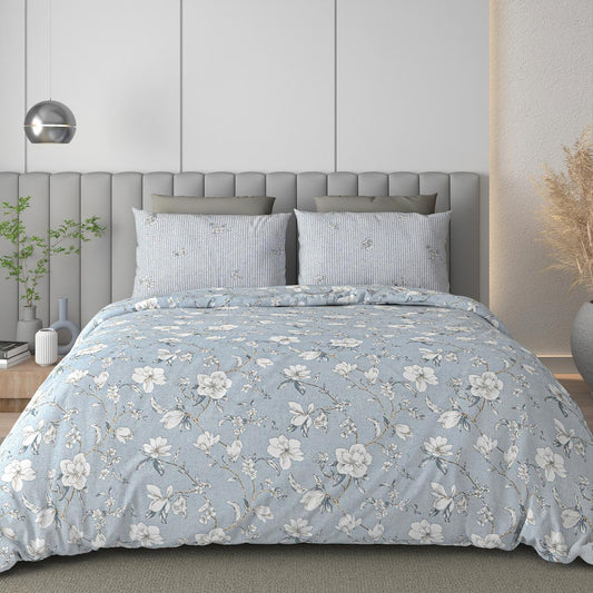 100 % Cotton King Size Bedsheet With Two Pillow Covers, Powder Blue