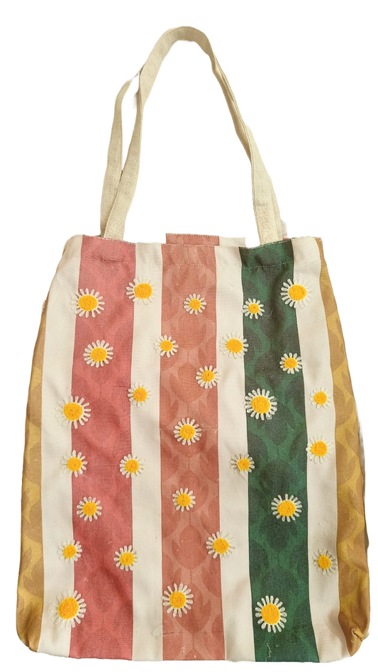 Daisy Dust Embroidered Cotton Tote bags, Stripes