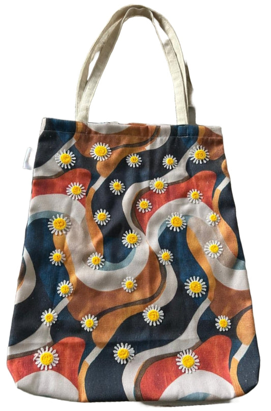 Daisy Dust Embroidered Cotton Tote Bags, Abstract