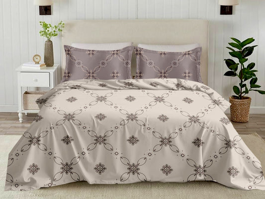 Pure Cotton 300 TC King Size Luxurious Bedsheet With Two Pillow Covers, Beige & Taupe