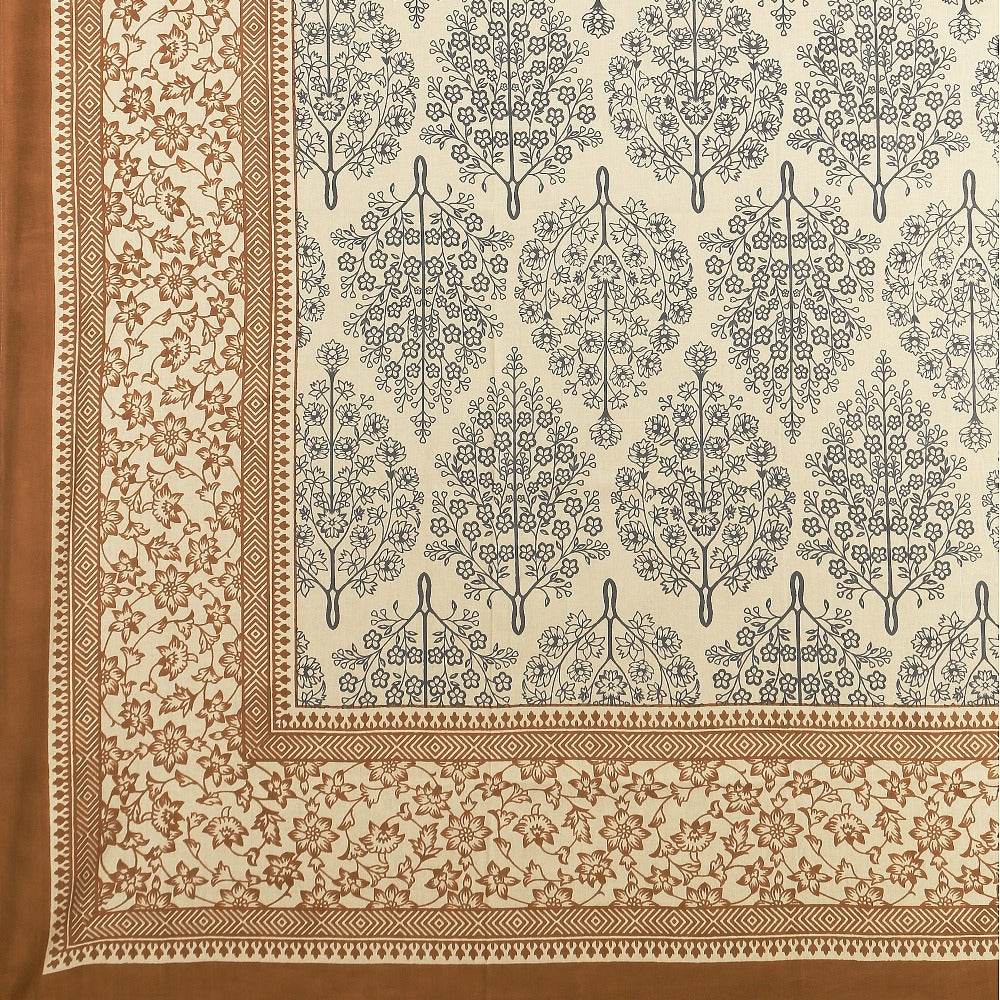 100% Cotton 6 Seater Dining Table Cover, Beige & Brown