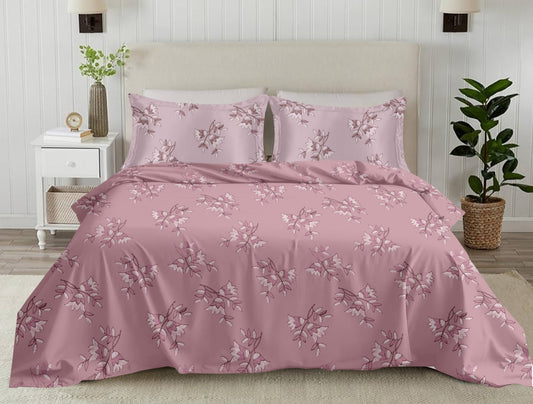 Pure Cotton 300 TC Luxurious King Size Bedsheet With Two Pillow Covers, Pink Rose