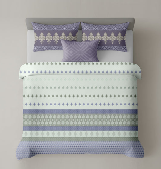 Mix & Match Premium Cotton King Size Bedsheet With Two Pillow Covers, Purple & Off White