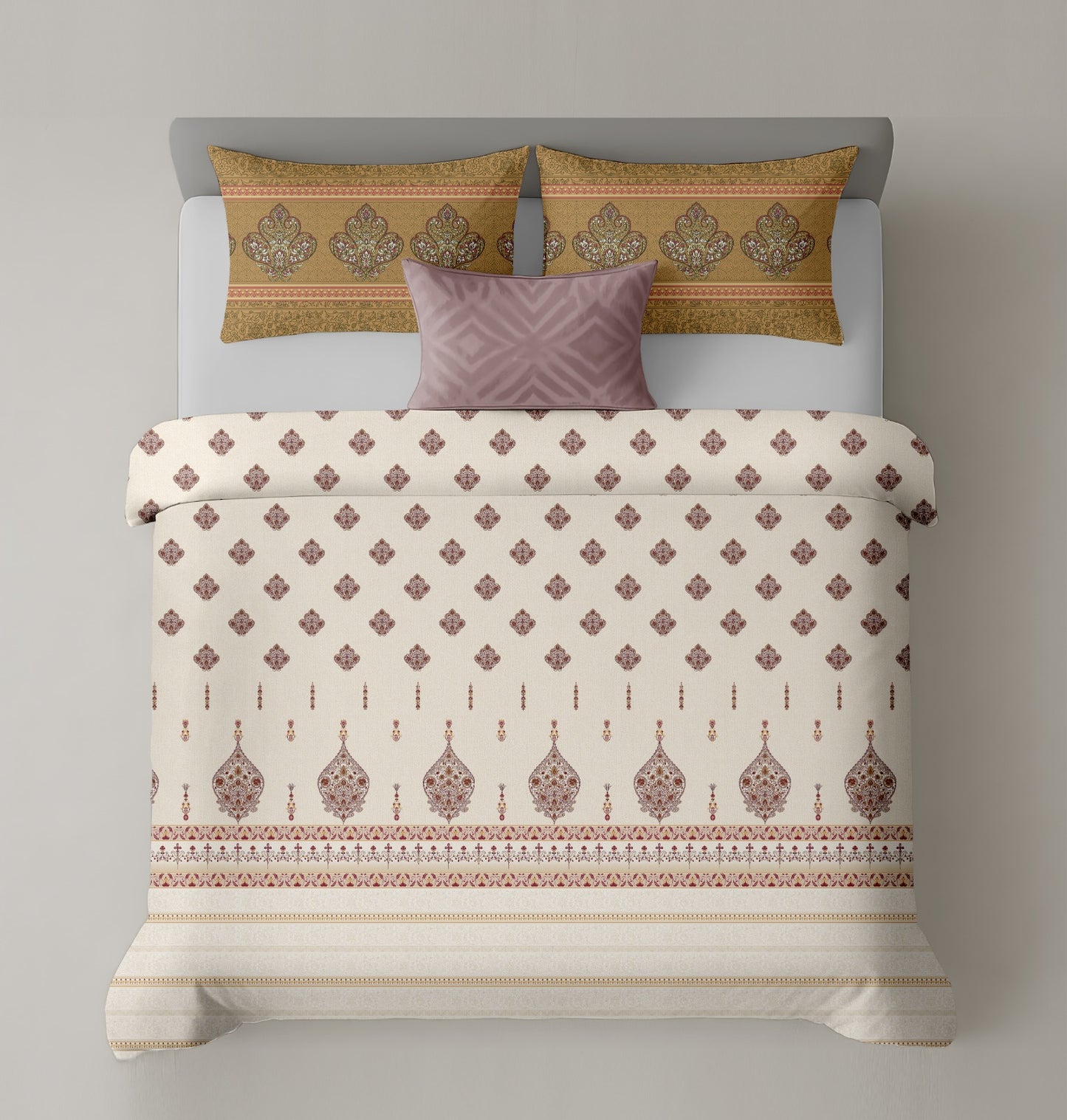 Mix & Match Premium Cotton King Size Bedsheet With Two Pillow Covers, Yellow & Cream