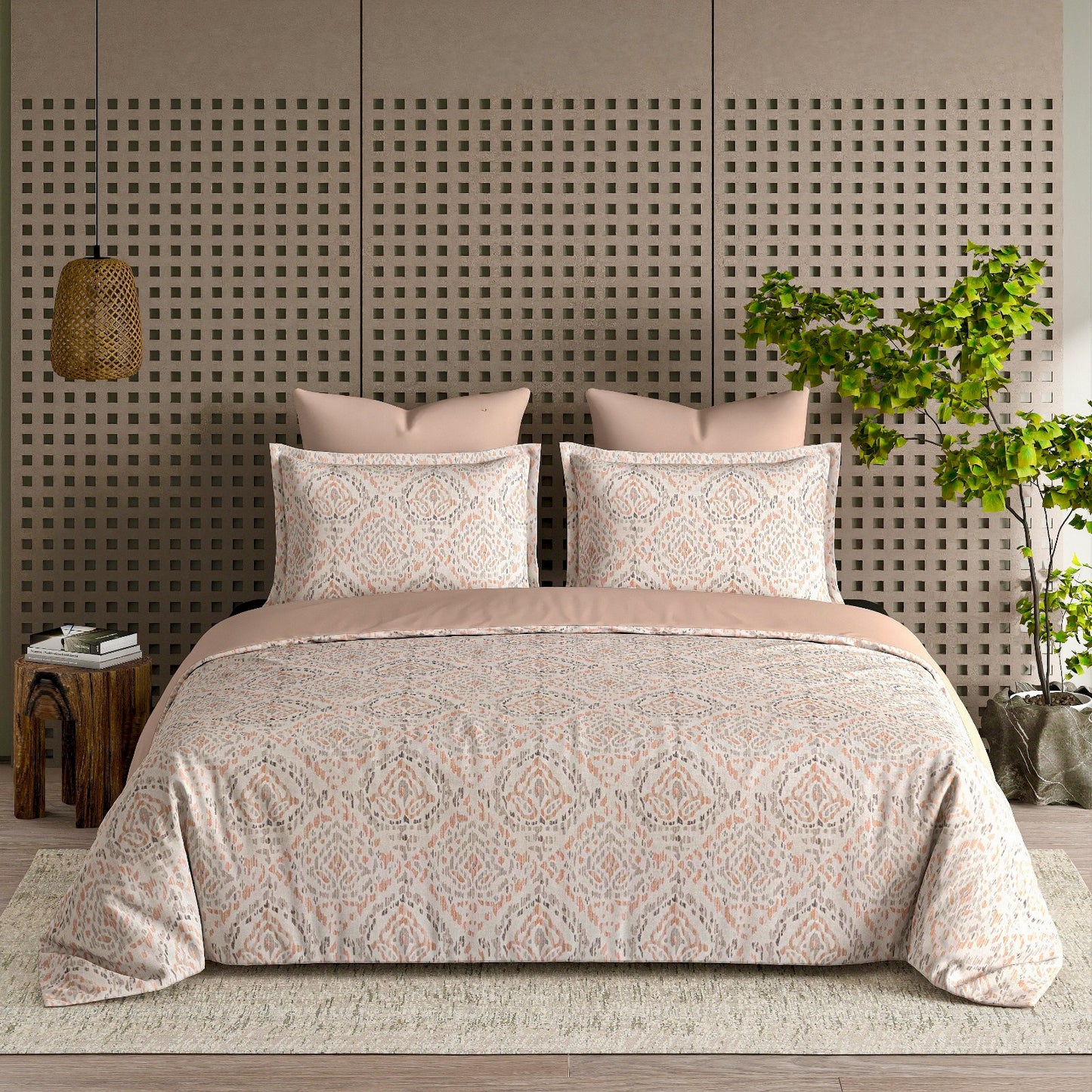 Soft Cotton King Size Bedsheet With Two Pillow Covers, Peach