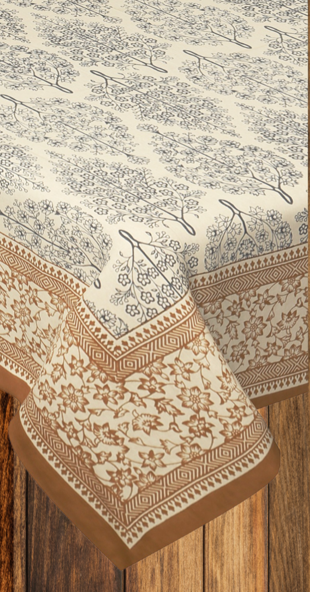 100% Cotton 6 Seater Dining Table Cover, Beige & Brown